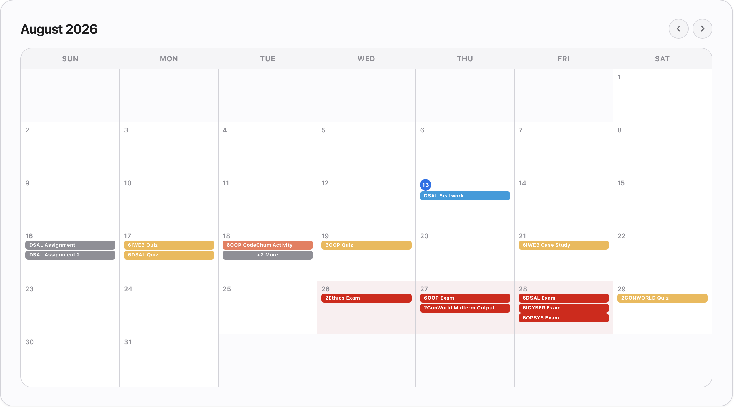 Calendar grid